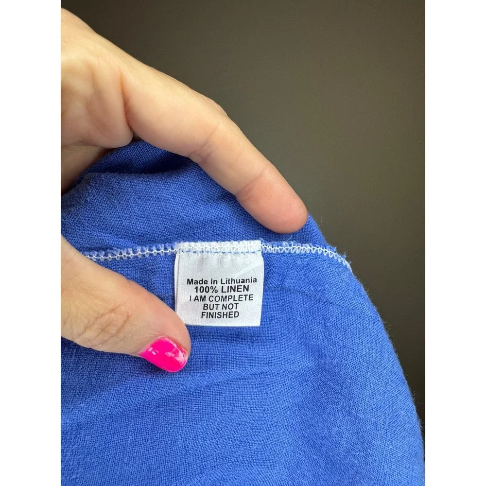 FLAX Royal Blue 100% Linen Cropped Capri Pants Elastic Waist Womens Medium